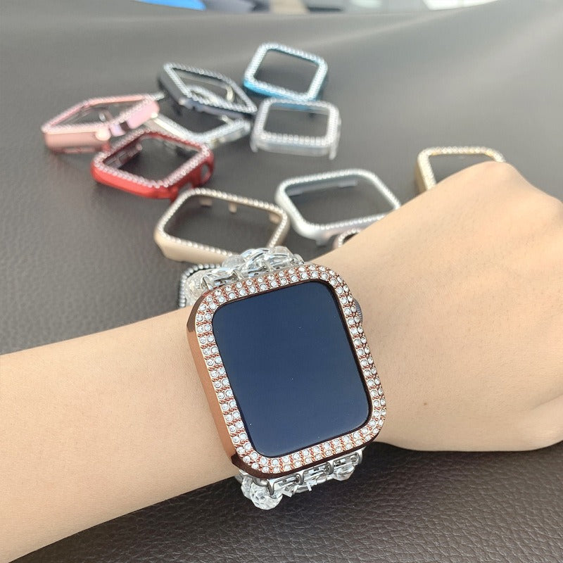 Applicable To Apple Double Row Drill Case Apple Watch 8 7 6 SE 5 432PC Drop Proof Diamond Inlaid Protective Case