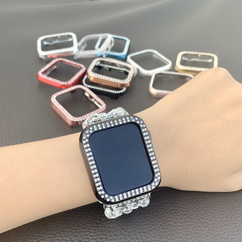 Applicable To Apple Double Row Drill Case Apple Watch 8 7 6 SE 5 432PC Drop Proof Diamond Inlaid Protective Case