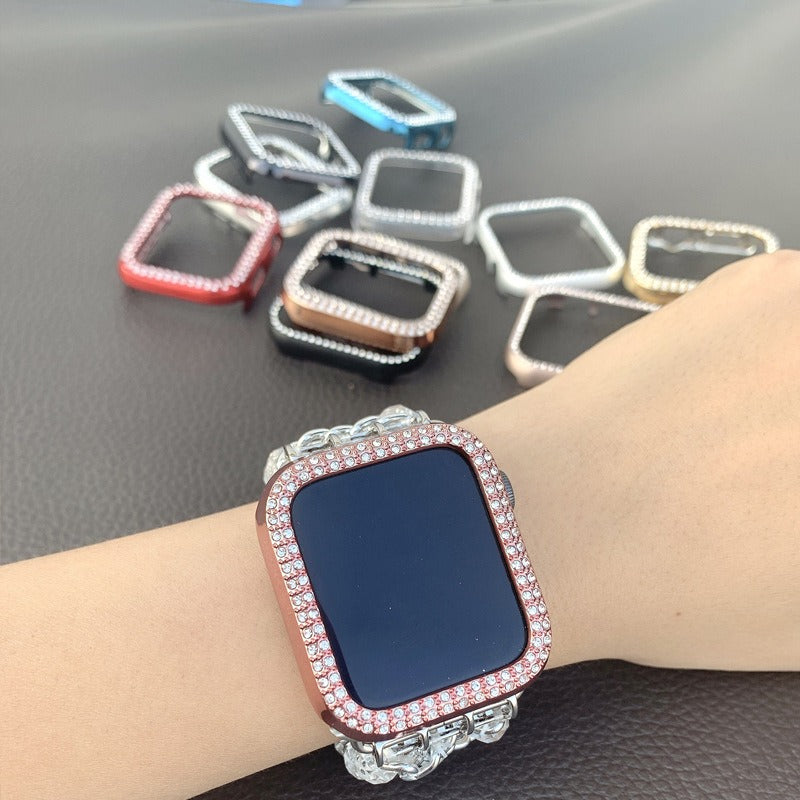 Applicable To Apple Double Row Drill Case Apple Watch 8 7 6 SE 5 432PC Drop Proof Diamond Inlaid Protective Case