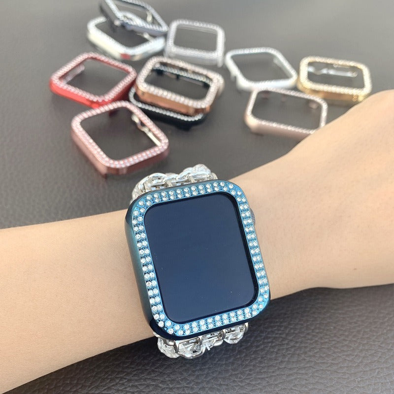 Applicable To Apple Double Row Drill Case Apple Watch 8 7 6 SE 5 432PC Drop Proof Diamond Inlaid Protective Case