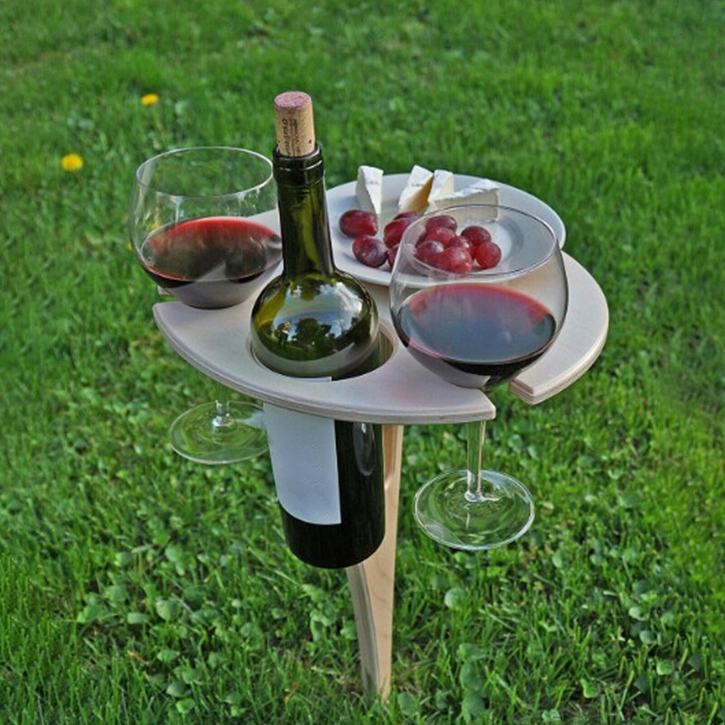 Outdoor Wine Table Foldable Round Desktop Mini Wooden Picnic Table Easy To Carry Wine Rack Support