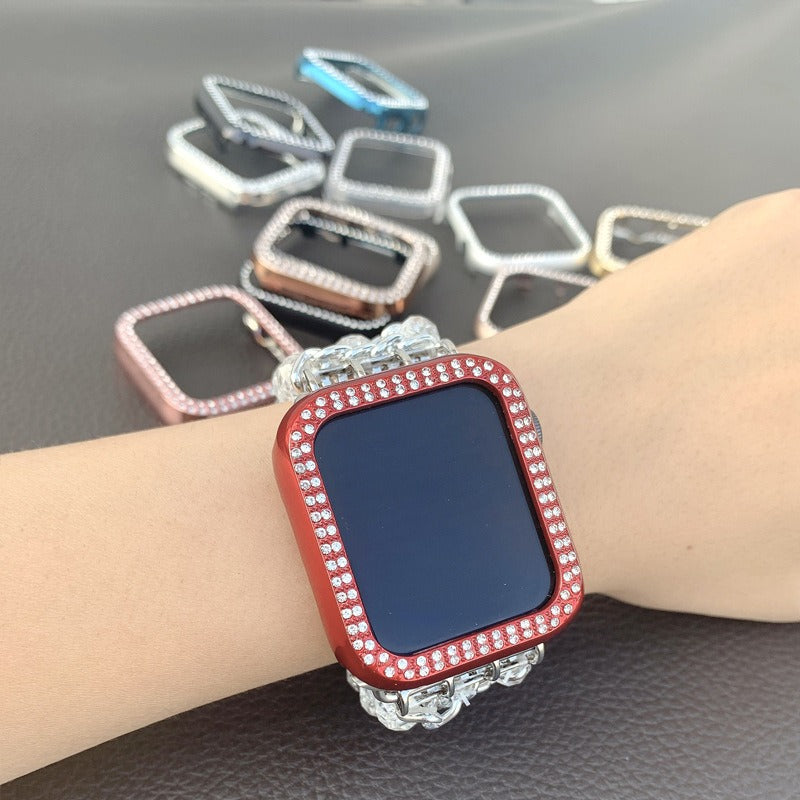 Applicable To Apple Double Row Drill Case Apple Watch 8 7 6 SE 5 432PC Drop Proof Diamond Inlaid Protective Case